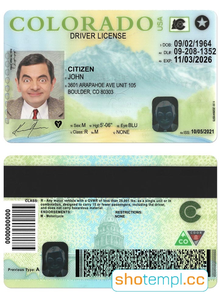 Colorado Driver License PSD Template V4